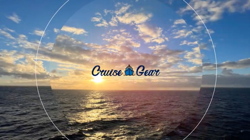 CruiseGear logo over a sunset at sea